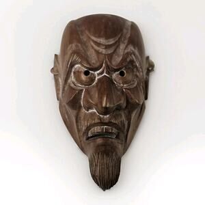 Japanese Traditional Wooden Mini Oni Mask Hand Curved Artist Signed MCM